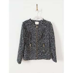 Sail to Sable Black White Tweed Gold Zipper Blazer Jacket Small